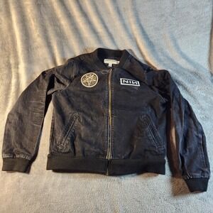 Nine Inch Nails Jacket Mens Small Black Bomber Denim NIN Logo Pentagram 81